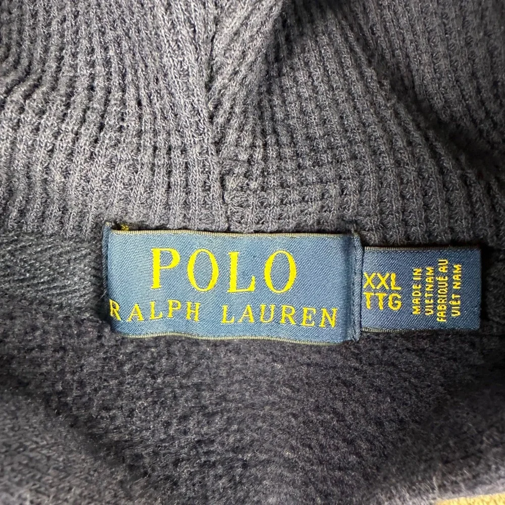Polo Ralph Lauren Full Zip Fleece Hoodie Mens XXL Navy Blue Yellow Pony Logo